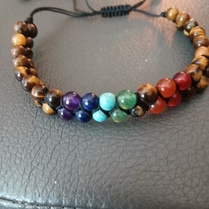 Handmade Chakra Beaded Bracelet with Tiger Eye